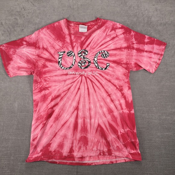 USC‎ Gamecocks Y2K Hanes T-Shirt Pink Tie Dye Print Graphic Tee Adult Med - Picture 1 of 11